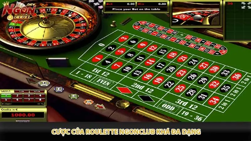 Cược của Roulette Ngonclub khá đa dạng